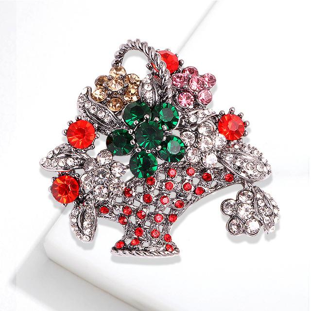 

Винтажная брошь-корзинка с цветами, геометрическая булавка с цветочным узором, одежда со стразами