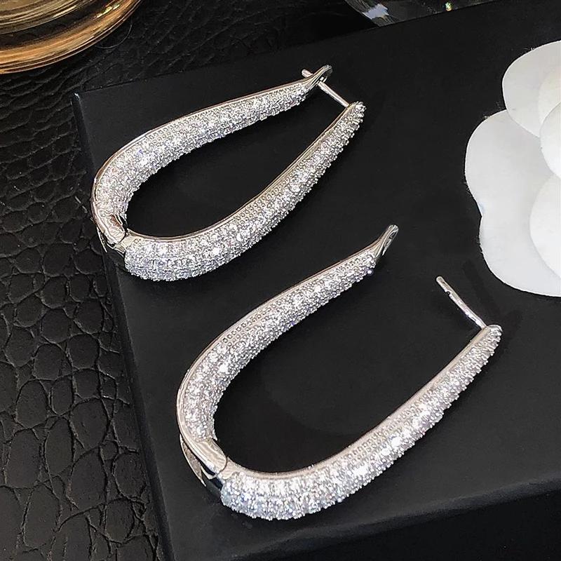 

CAOSHI Gorgeous Sparkling Full Zirconia Hoop Earrings Lady Anniversary Party Accessories Luxury Jewelry for Wedding Ceremony