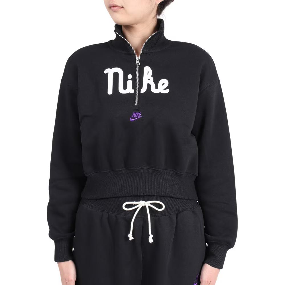Nike Sportswear Letter Print Half-Zip Cropped Sweatshirt Women Tops Black FQ7980-010