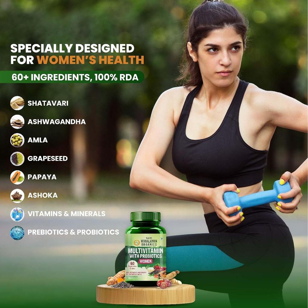 Vlado’s Himalayan Organics Multivitamin With Probiotics for Women 60 Veg Tablets Energy Immunity Hair Skin Bone Support