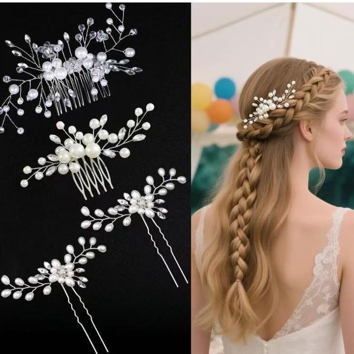 Pente de Cabelo para Casamento de Noiva 2025: Elegante Adorno de Cabeça com Pérolas e Strass para Banquetes