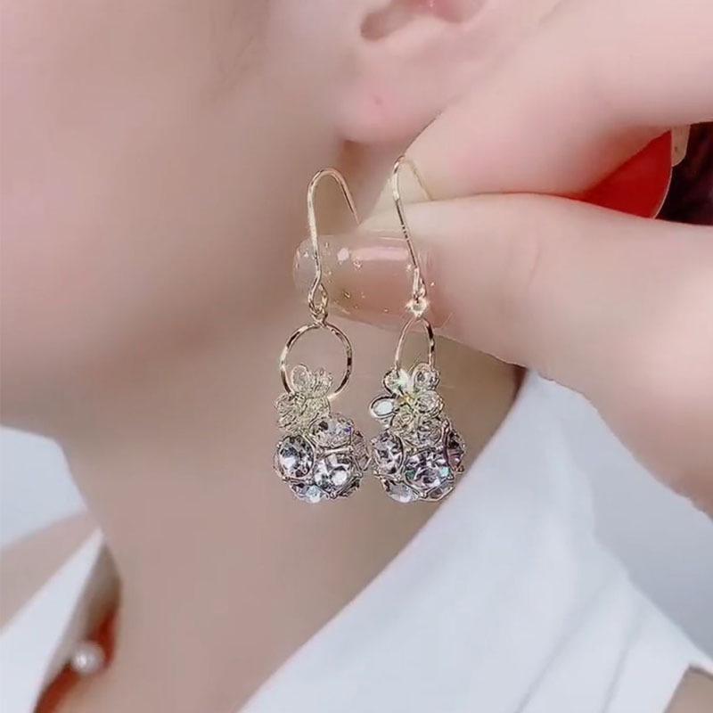Stilvolle Zirkon-Blumen-Diamantkugel-Ohrringe: Einzigartiges, vielseitiges Design für Frauen