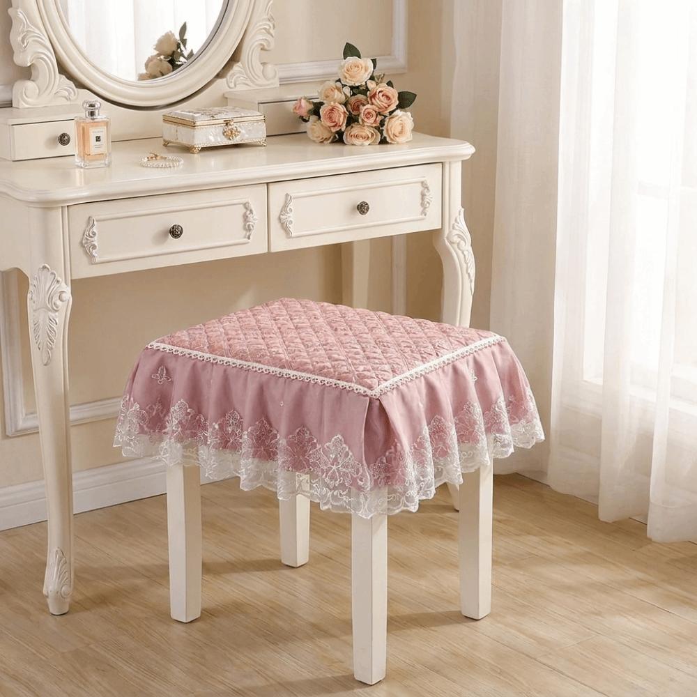 Thick Floral Makeup Stool Cover Floral Pattern Seat Chair Slipcover Stool Cushion Cover Household