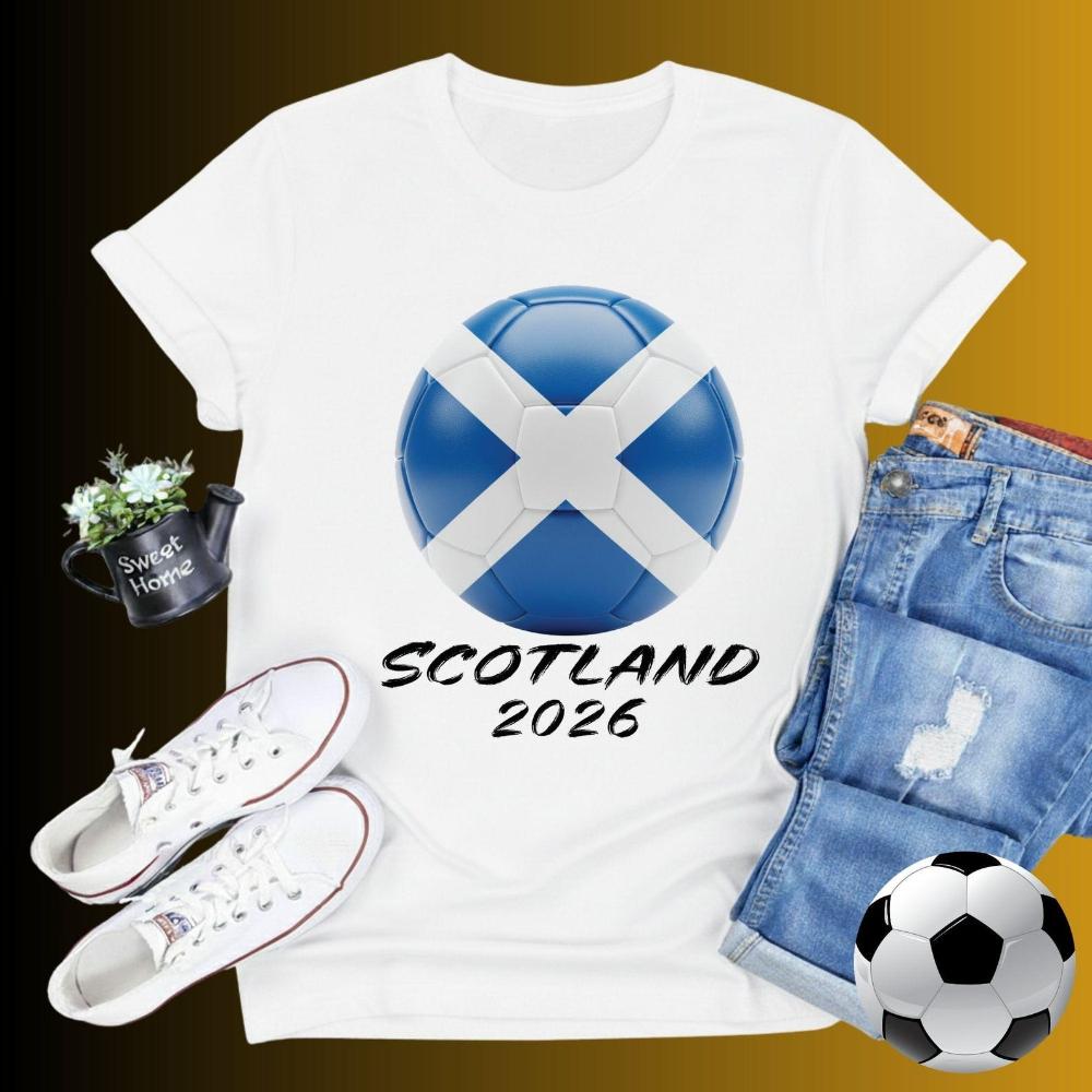 Scotland 2026 Flag Soccer Ball TShirt Soccer Part Supplies Tshirt Men Women Summer Casual Fashion Crewneck Cotton Tee Tops