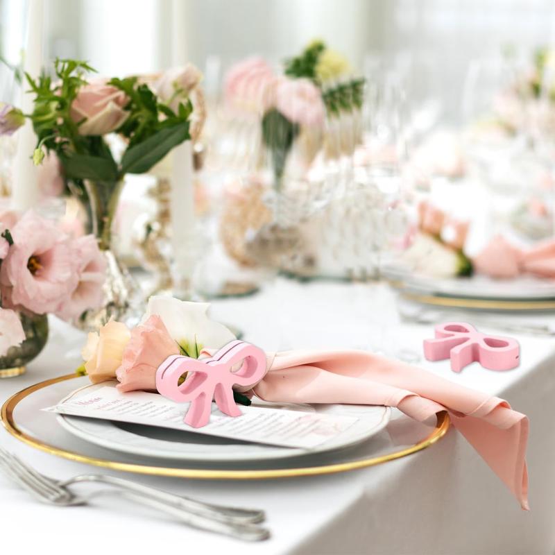 2/4Pcs Pink Bow-Tie Wooden Menu Holders Table Number Holders Cute Business Card Display Stand
