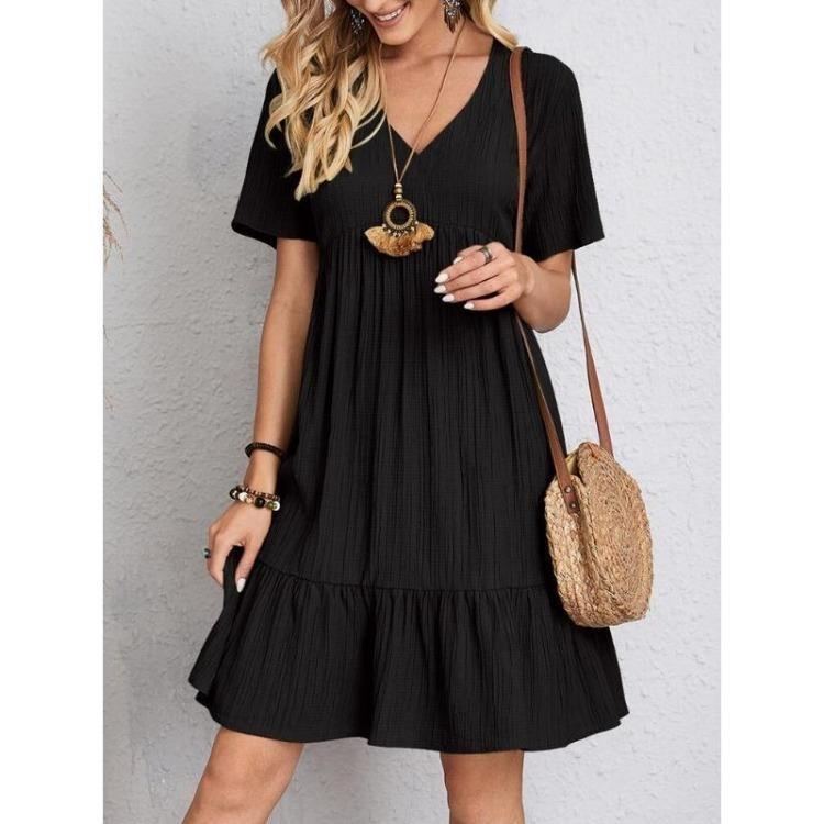 Summer Casual Loose V Neck Dress for Women European American Style Clothing