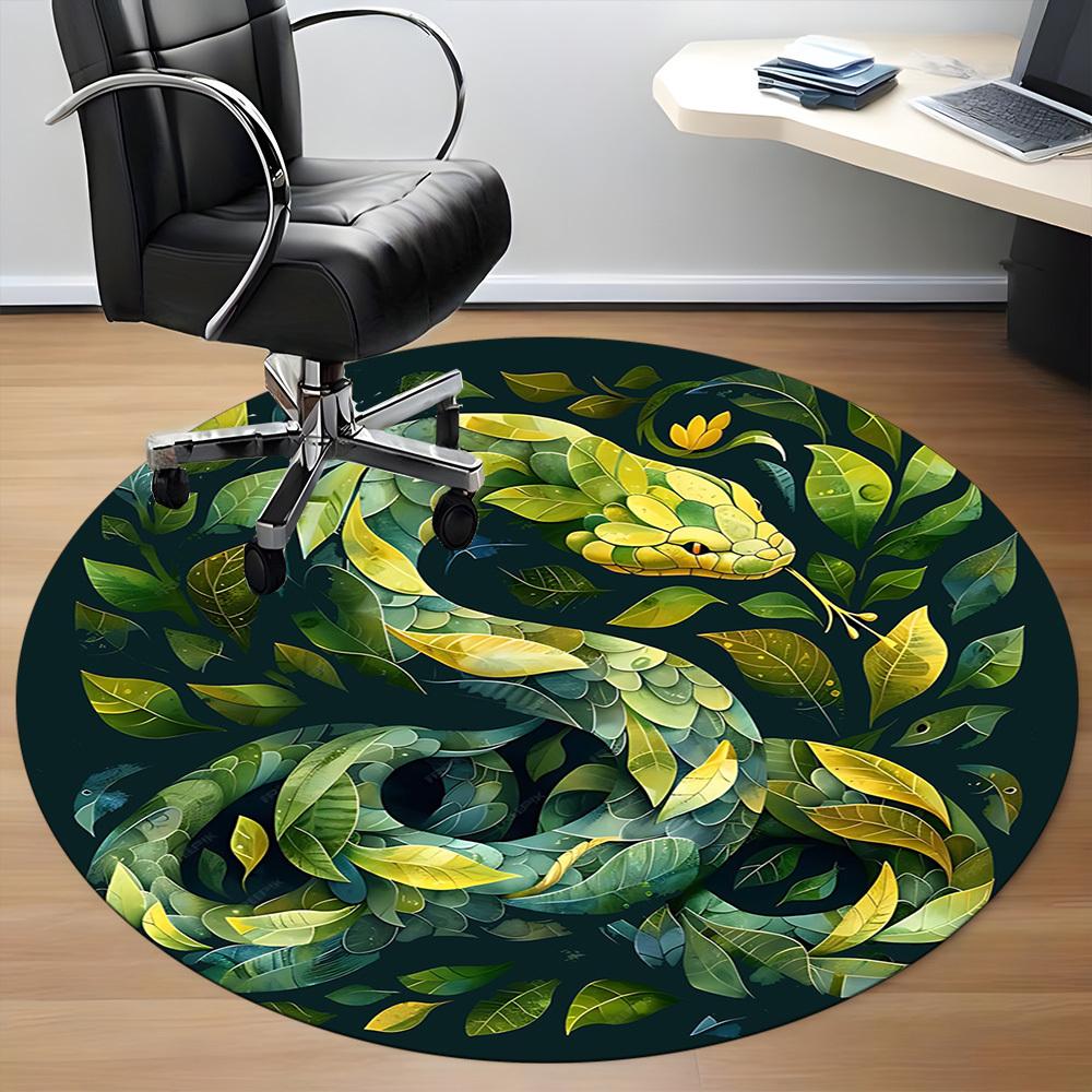 1pc Snake Leaves Office Round Area Rug,  Mat Suitable For Office, Under Office Chairs Bedroom Living Room Home Decor, Room Deco