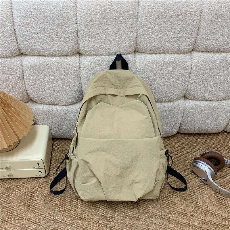 Schoolbag Korean Version Solid Color Simple Backpack Large Capacity Lightweight Student Schoolbag Computer Bag Leisure Travel Commuter Small Backpack
