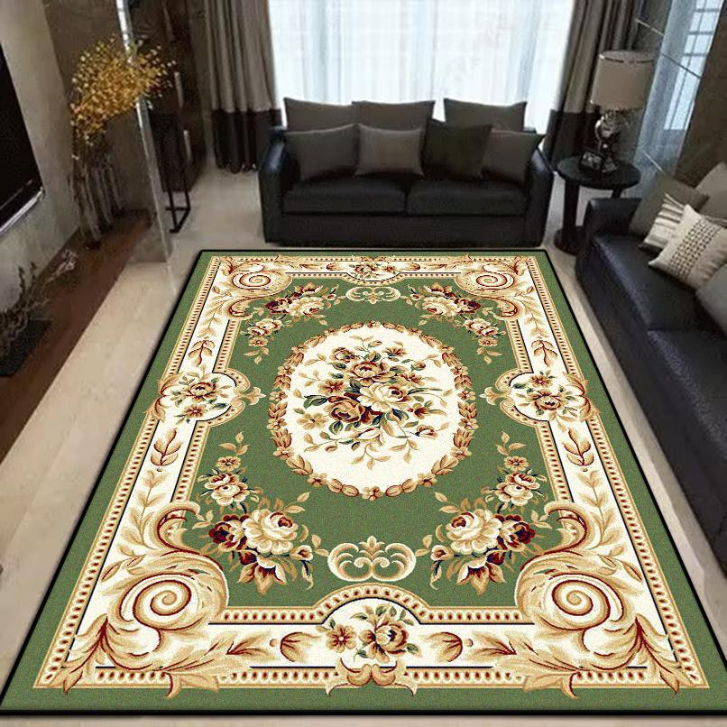 European Style Green Carpet Non-slip Flower Design Living Room Rug Soft Sofa Table Mat Big Size Cloakroom Decor Carpets Washable