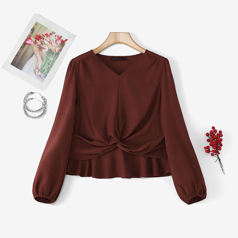 ZANZEA Blusa Casual Larga de Manga Larga Lisa con Cuello en V para Mujer