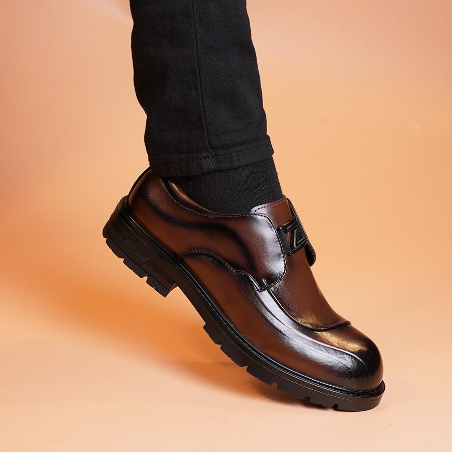 

New spring and autumn men s cowhide business leather shoes fashionable versatile soft surface big head platform men s shoes casual single shoes men 44 темно-коричневого