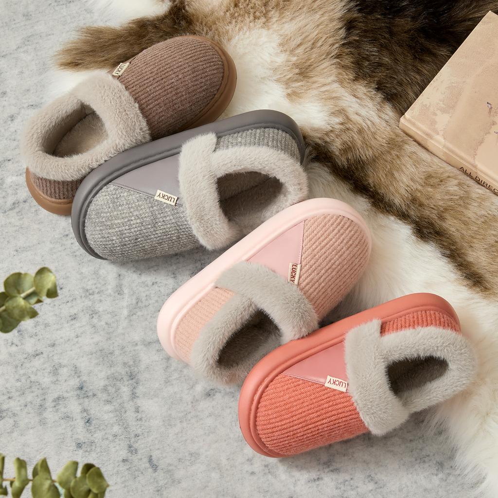 Winter Women Cotton Slippers Plush Warm Thick Bottom Slides Breathable Soft Non-slip Slippers Indoor Outdoor Men Casual Slippers