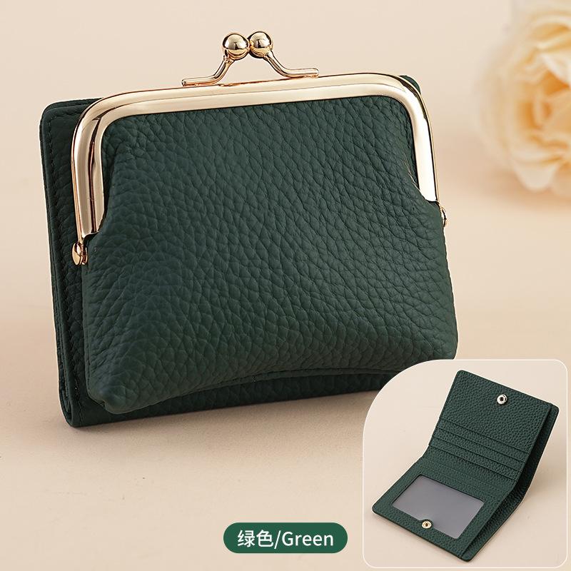 

New Women s RFID Leather Short Wallet Stylish Clasp Coin Purse with Multi Function Compartments Ladies Fashionable Card Holder темно-зеленого