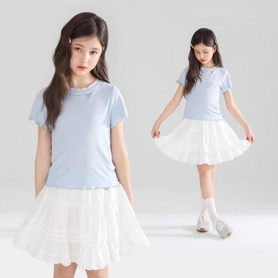 Girls' Lyocell Linen Cool-Feel Bowknot Short Sleeve T-shirt