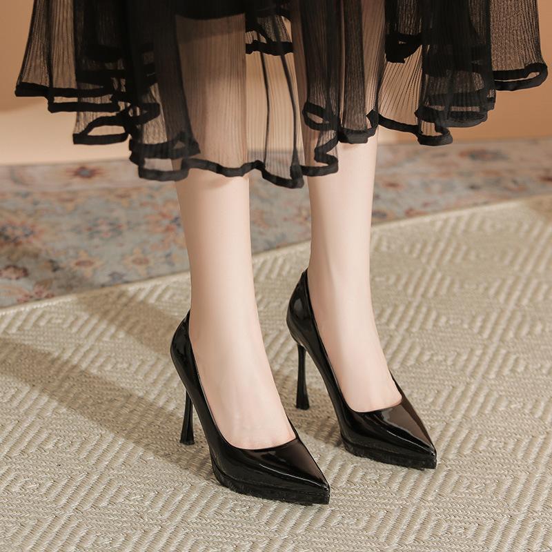 French Waterproof Table High Heels Women's Elegant Temperament Pointed Head Shallow Mouth Stiletto Single Shoes Versatile Height Increase Women's Shoe