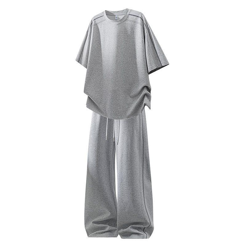 Men s Gray Short-Sleeve T-Shirt Set: Casual Summer Two-Piece with a Rebellious, Handsome Vibe. 4XL серо-белый