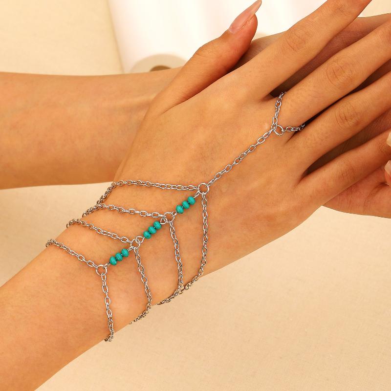 Gold Big Crystal Ring Bracelet For Women Wrist Chain Jewelry Hand Back Chain