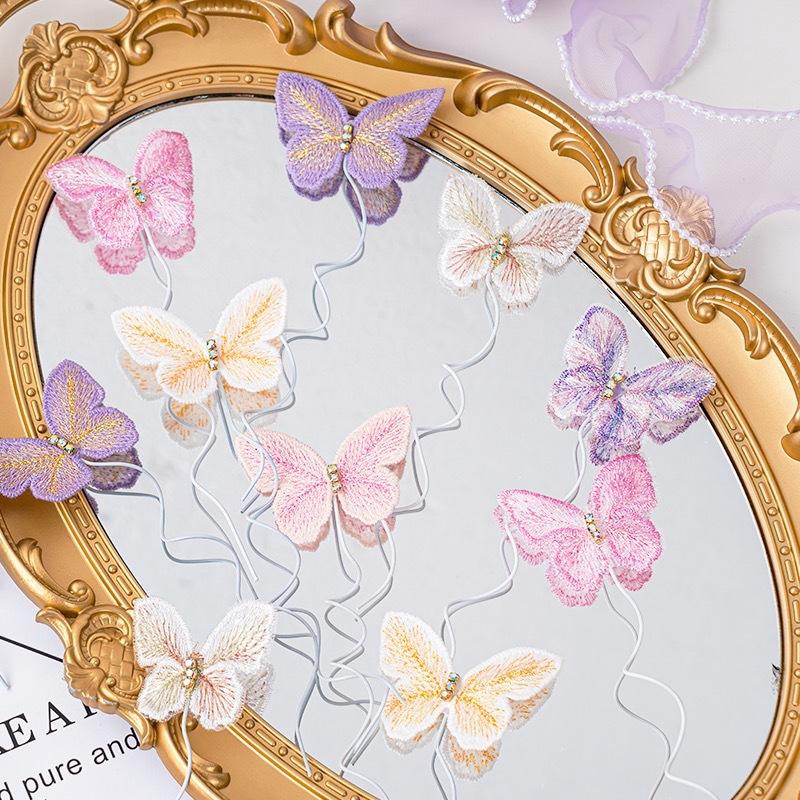 5pcs Mother's Day Embroidered Butterfly Cake Picks Birthday Dessert Table Baking Decoration Accessories