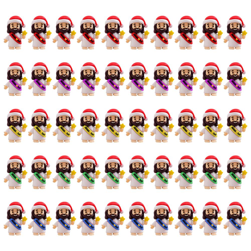 

50pcs Christmas Little Jesus Figures PVC Red Mini Jesus Figurines Christmas Tree Decorations Ornaments for Home Pendant Decor