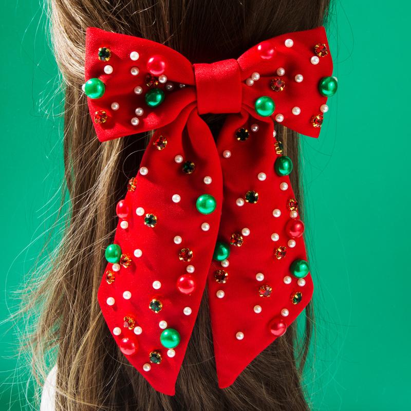 

1Pcs Women S Pearl Holiday Party Spring Clip Christmas Elements Bow Hairpin Hair Accessories