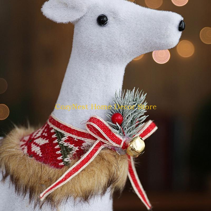 92MF Handmade White Reindeer Sculpture Tabletop Ornament for Christmas Displays