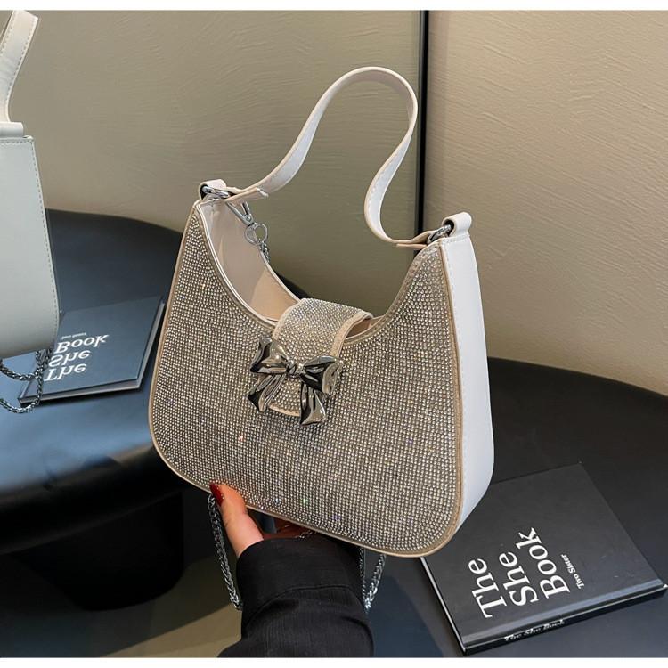 Chic Small Batch Crystal Chain Underarm Tote Bag 2024 New Spring Single Shoulder Crossbody Bag