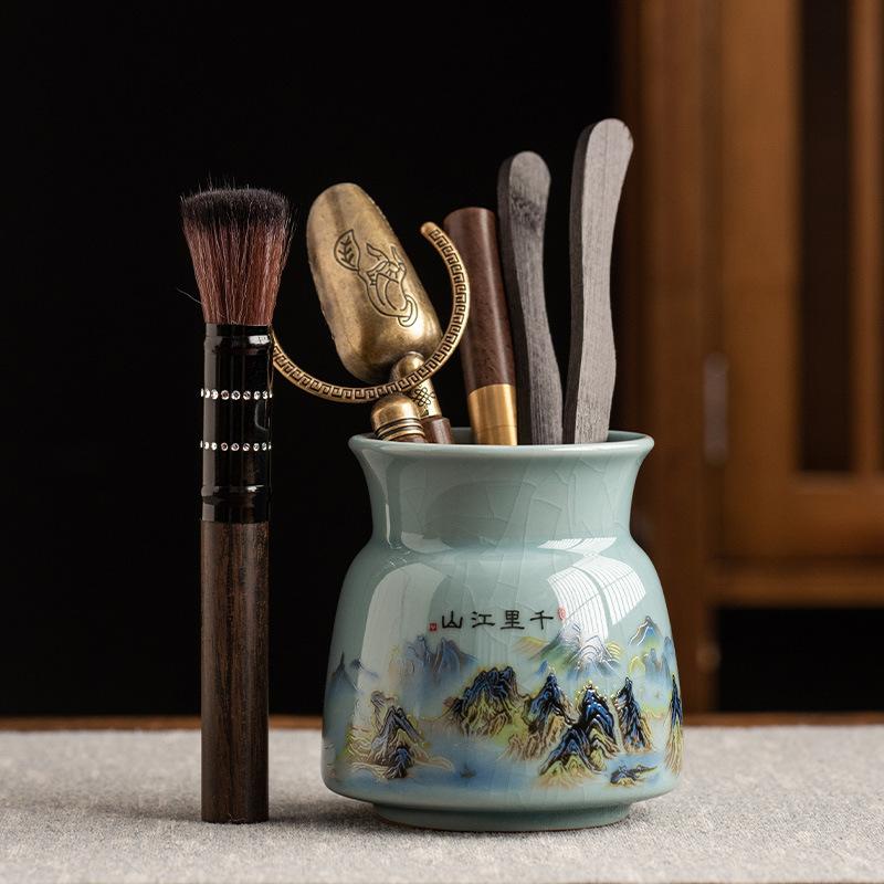 

Набор «Шесть благородных мужей» для чайной церемонии из черного дерева, аксессуары для чайного набора Кунг-фу Дацюань, 6 инструментов для приготовления чая, игла для чая, щипцы, чайный нож