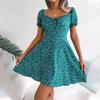 Women's Spring And Summer Casual Flare Sleeve Drawstring Lace-up Floral Dress