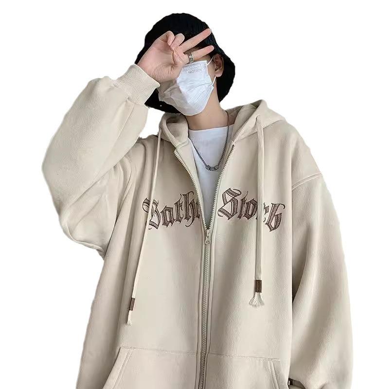 Men's autumn and winter hooded cardigan jacket Men's loose zipper printed long-sleeved hoodie