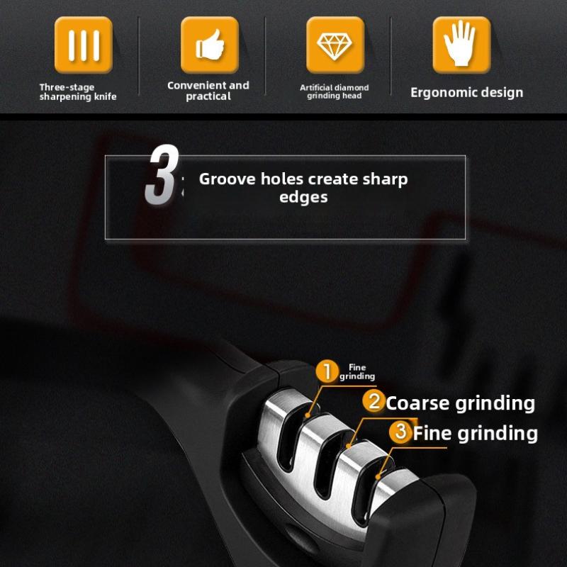 304 Three-stage Knife Sharpener Manual Household Fast Knife Sharpener Handheld Kitchen Multifunctional Kitchen Knife Diamond Sharpening Stone