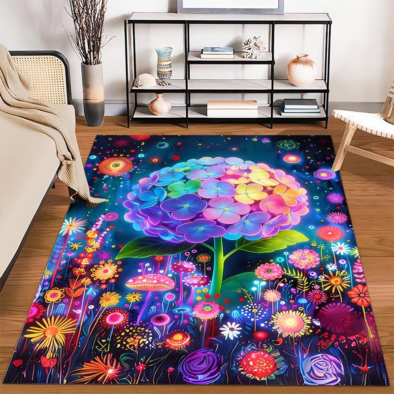 Colorful Floral Carpet with Neon Rainbow Hydrangea and Flowers Suitable for use as an anti-slip for living room bedroom sofas