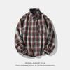 Camicia a Quadri Vintage da Uomo Stile Americano Primavera Autunno Collo a Risvolto Manica Lunga Larga Top