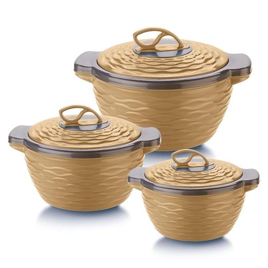 

@ Stainless Steel & Plastic with Lid & Handle Multipurpose Set Of 3 1170Gm