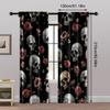 2pcs, Creative Curtains Grey Skull & Floral Peel Versatile 100% Polyester (without Rod) Stuff Clearance Ldeal for Bedroom,