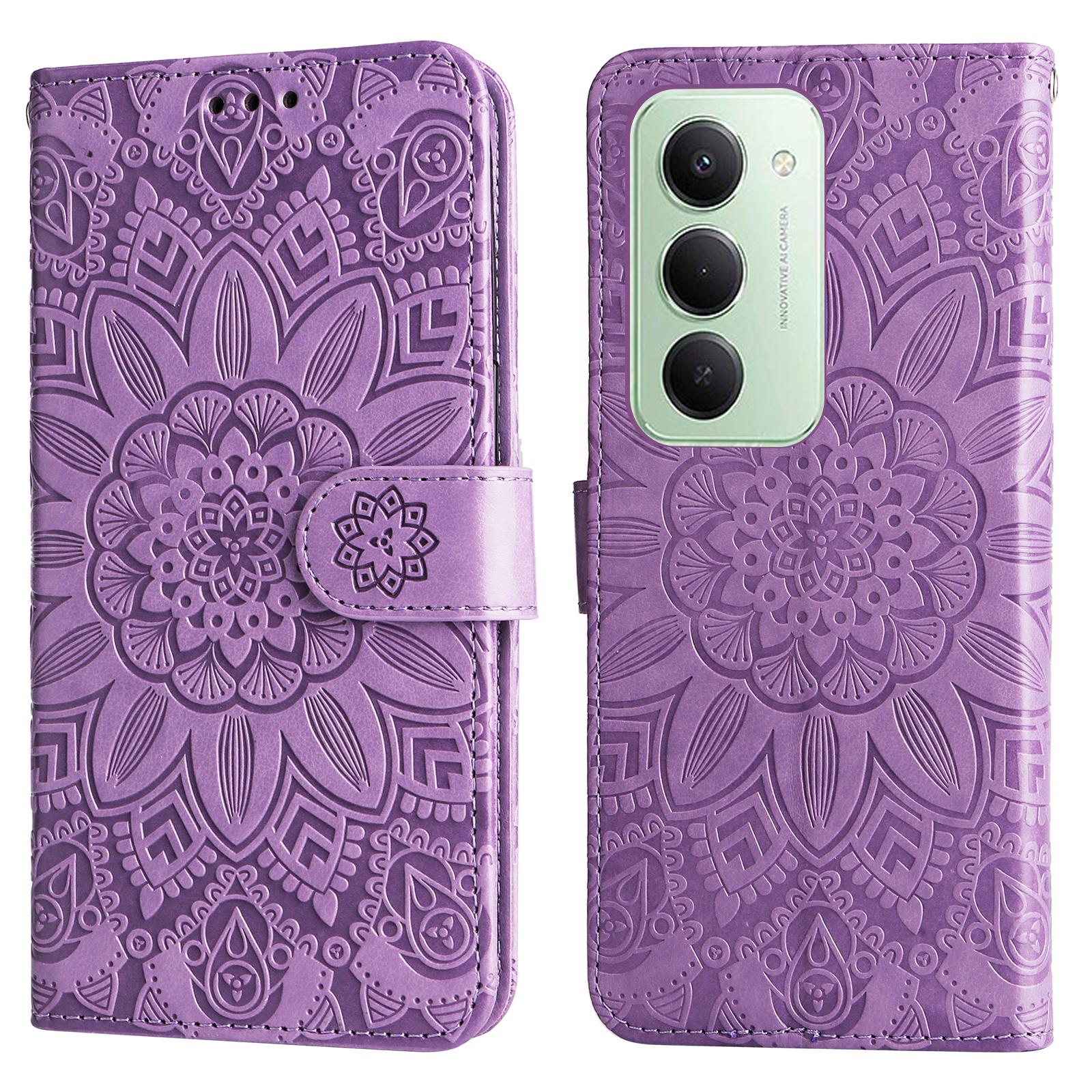 

Для Xiaomi Redmi 15 4G Чехол Кожаный кошелек с оттиском подсолнуха Чехол для телефона Purple