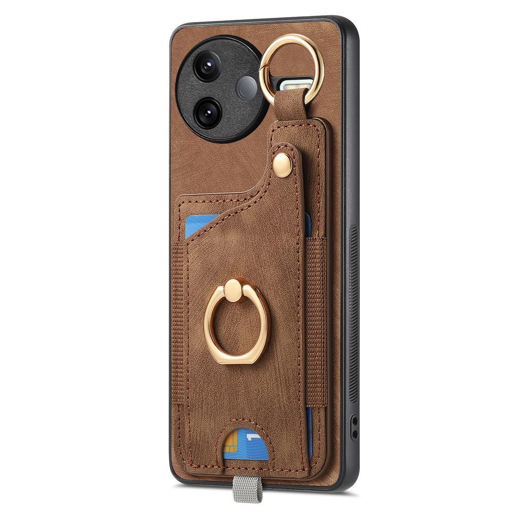 For Xiaomi Poco F7 Pro 5G/Xiaomi Redmi K80 5G Retro Leather Phone Back Cover with Card Slots and Ring Holder