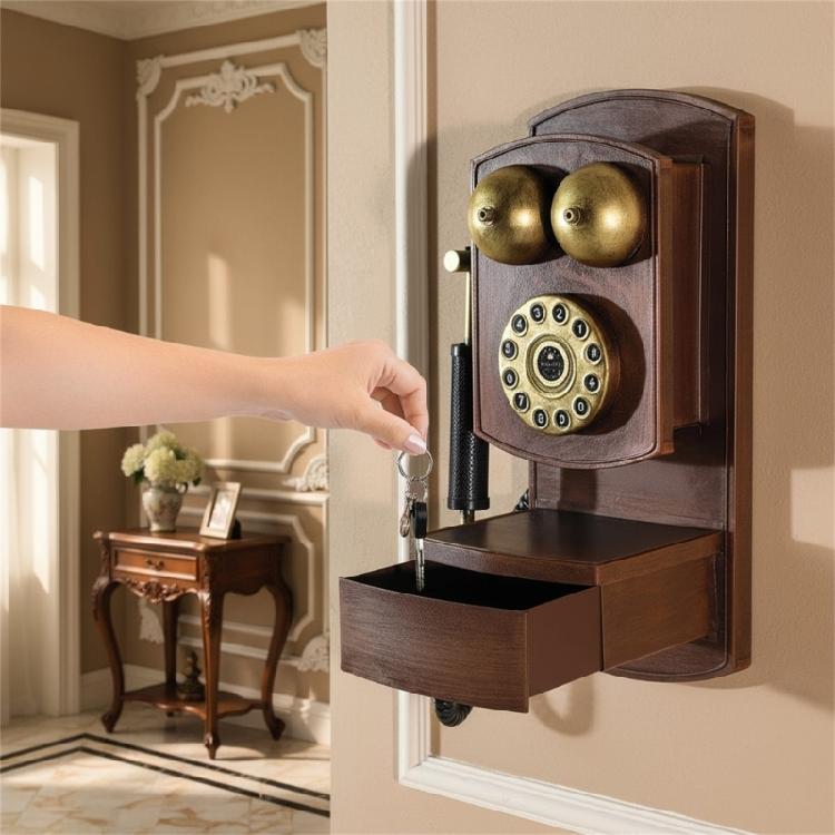 Drehwahlschalter Telefon Antikes Festnetztelefon mit Aufbewahrungsbox Wanddekorationen für Home Office Retro Kreatives Telefonmodell