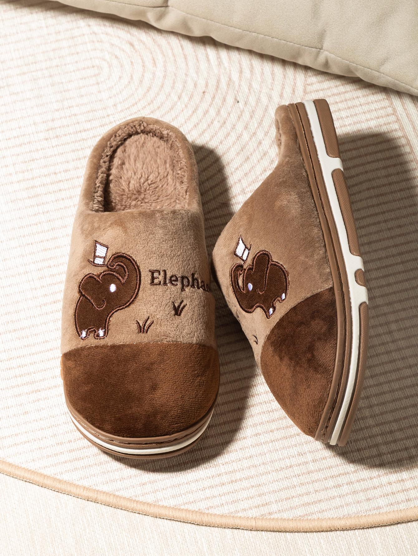

Cartoon Elephant Plush Slippers Warm Cotton Antiskid Couples House Cute Comfortable Shoes for Men Winter Autumn Half Bench Shoes 36-37 коричневый
