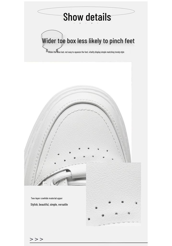 Men's Genuine Leather Slip-On Casual White Board Shoes, Size 45, Trendy No-Tie Design for Spring and Autumn