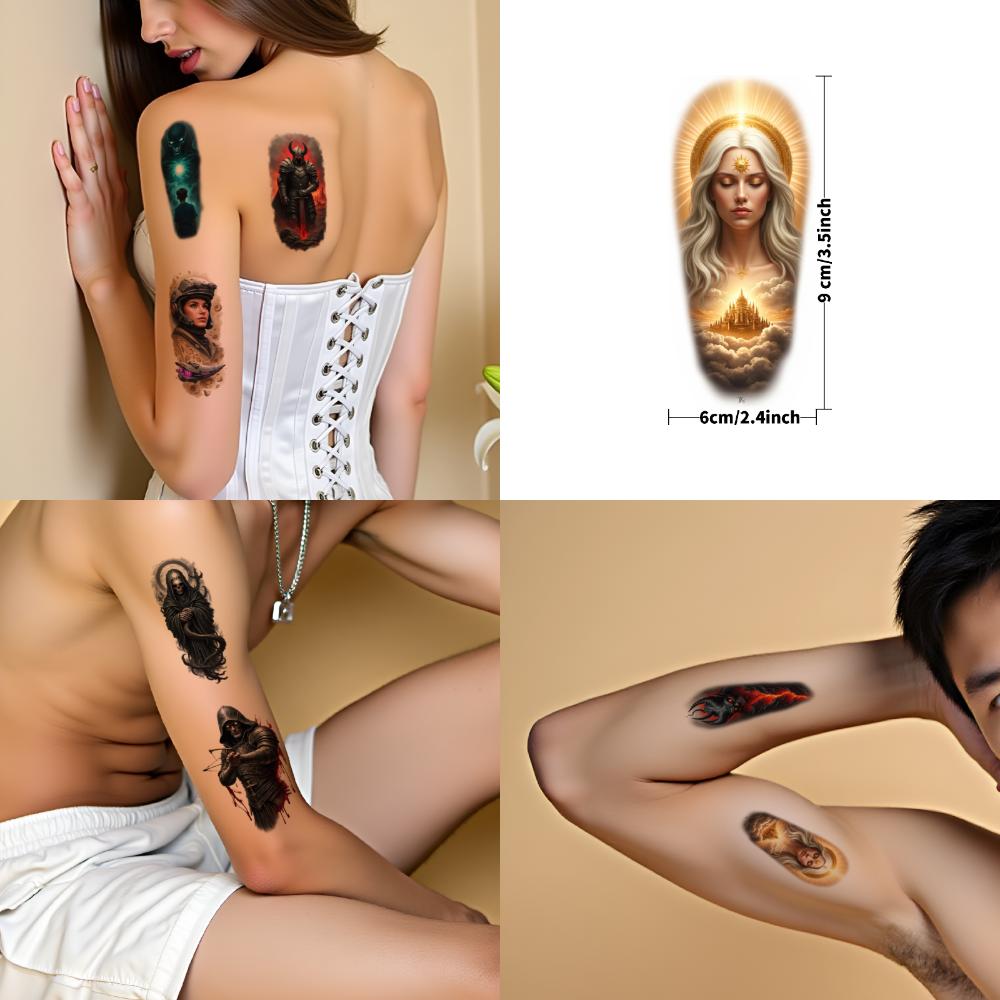 9pcs Temporary Tattoo Realistic Temporary Tattoos Grim Reaper Astronaut Hooded Archer For Adult Back Thighs