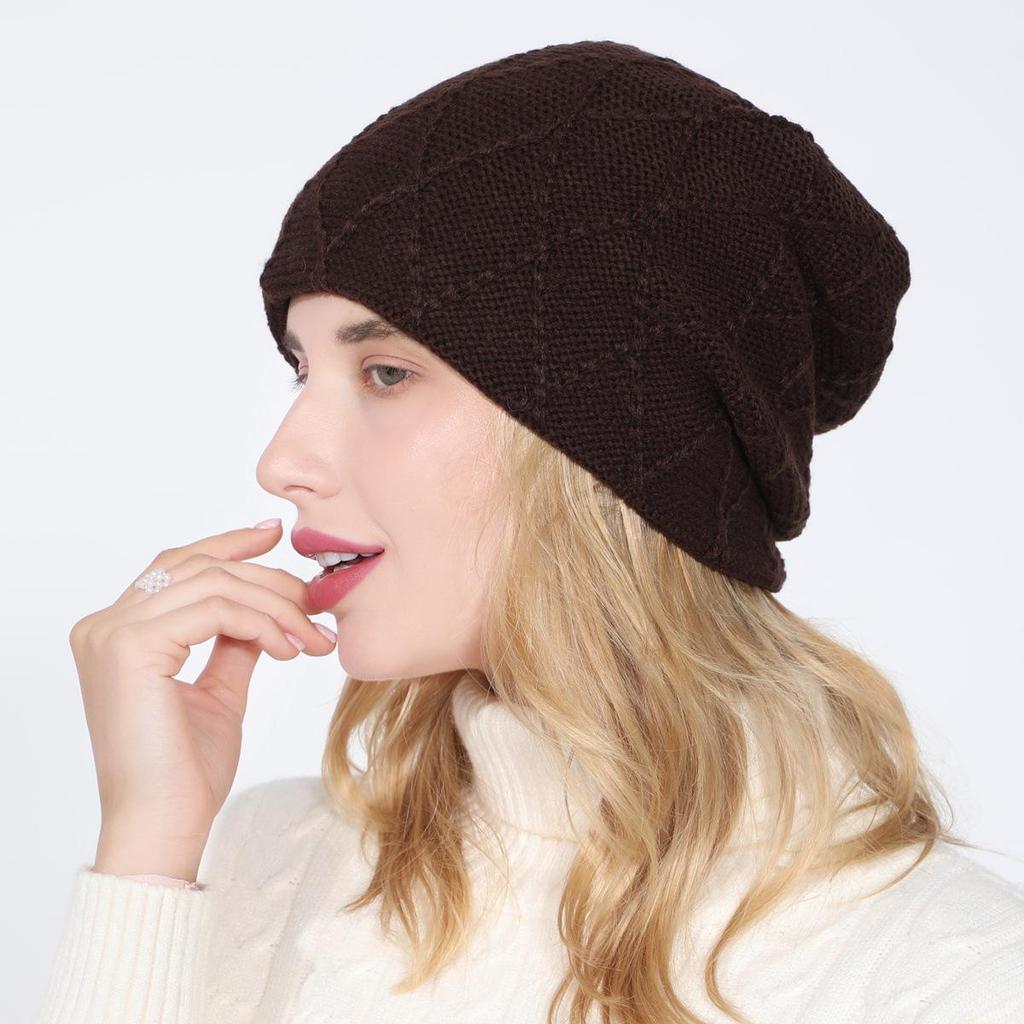 Neue Damen-Strickpullover-Mütze, einfarbiges Mesh und Samt-Gehörschutzmütze