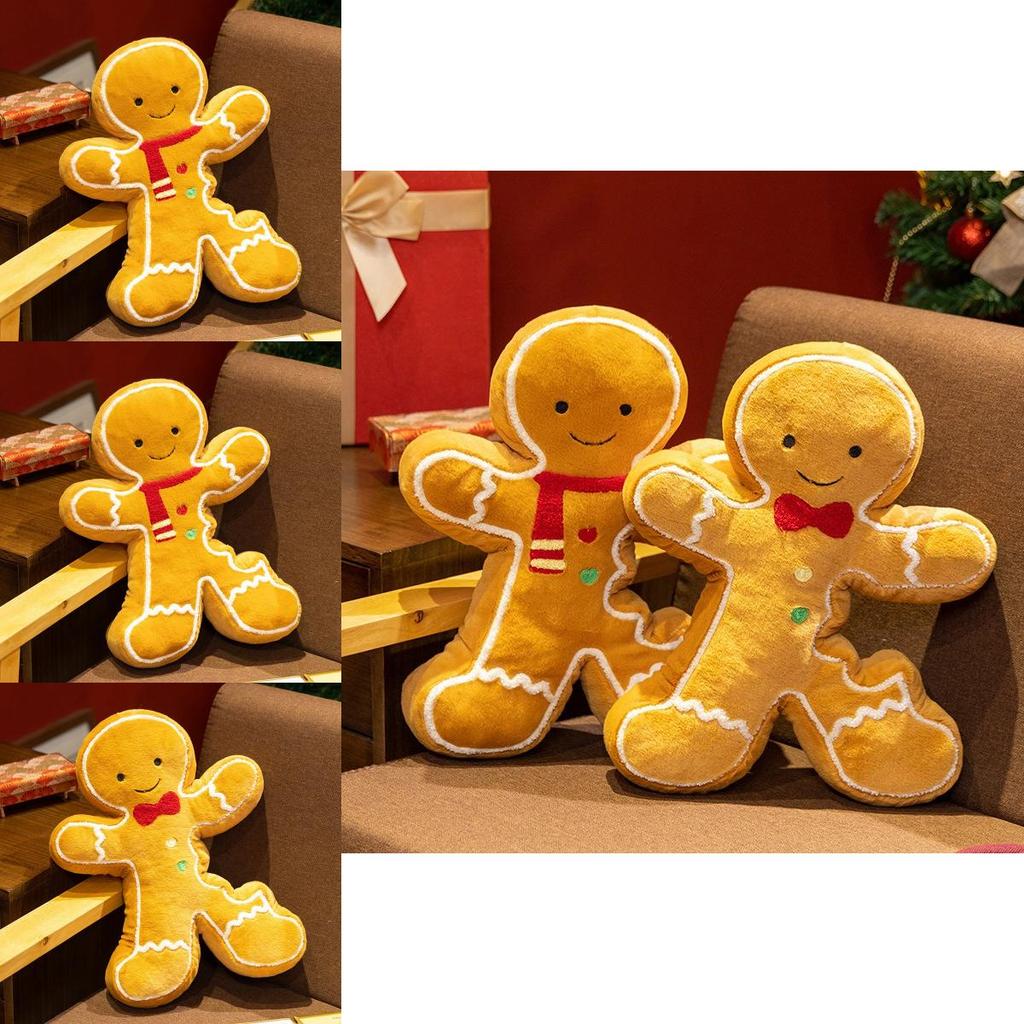 Christmas Gingerbread Man Plush Pillow With Pp Cotton Filling For Holiday Decor Gift Set