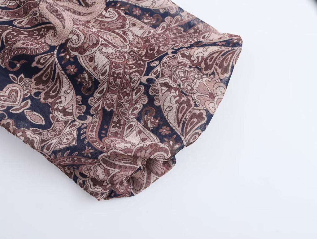 2025 Spring Women's European & American Stand-Up Collar Casual Print Dress