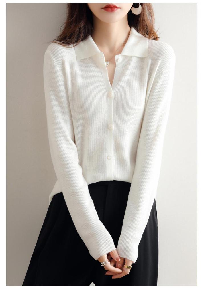 Women's Fine Spun Wool Cardigan Sweater Coat - Short Lapel Style, Autumn 2023 Knitwear