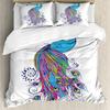 Peacock Duvet Cover Set Rainbow Feather Bedding Set for Bedroom Decor Hippie Tie Dye Polyester Comforter Cover Double Queen Size