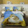 Chick Kids Duvet Cover Set King/Queen Size, Farm Animal Print Duvet Cover, Yellow Cute Chick Bedding Set In The Basket, Green