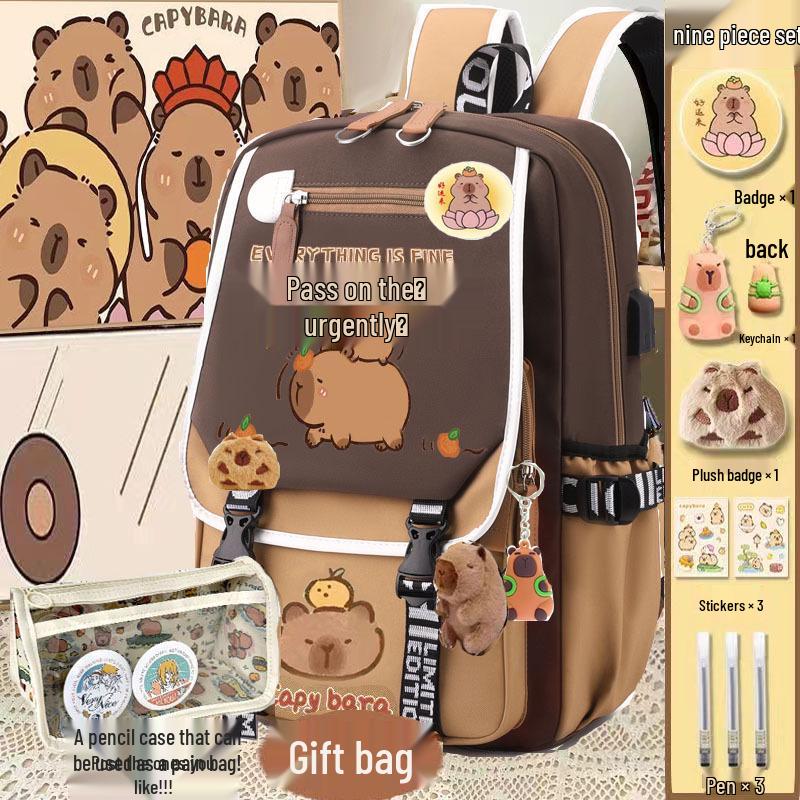 Capybara Backpack: Cute, Funny, Large Capacity, Stain-Resistant, Multifunctional for Middle School Girls