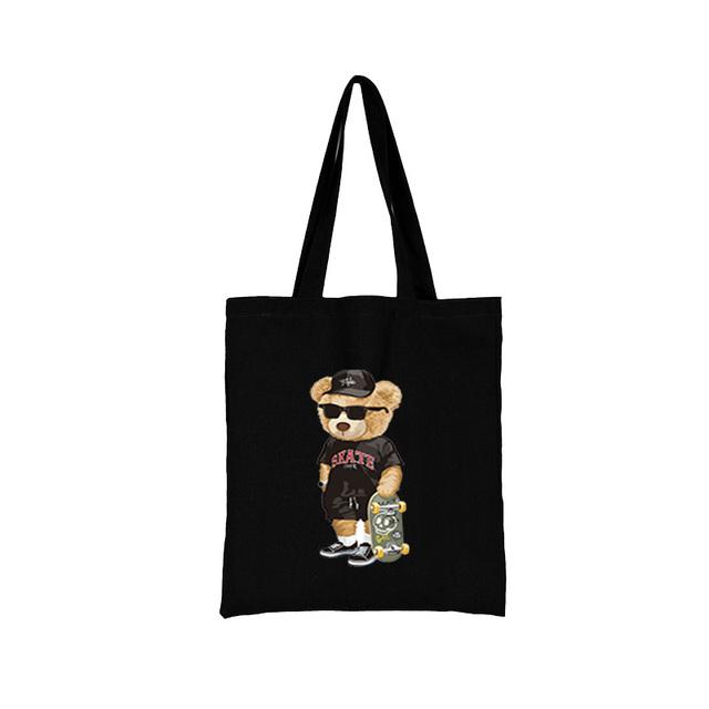 Women Shopping Bag All-match Bear Series Handbag Foldable Reusable Cloth Shopper Harajuku Style Bag Student Canvas Tote Bag