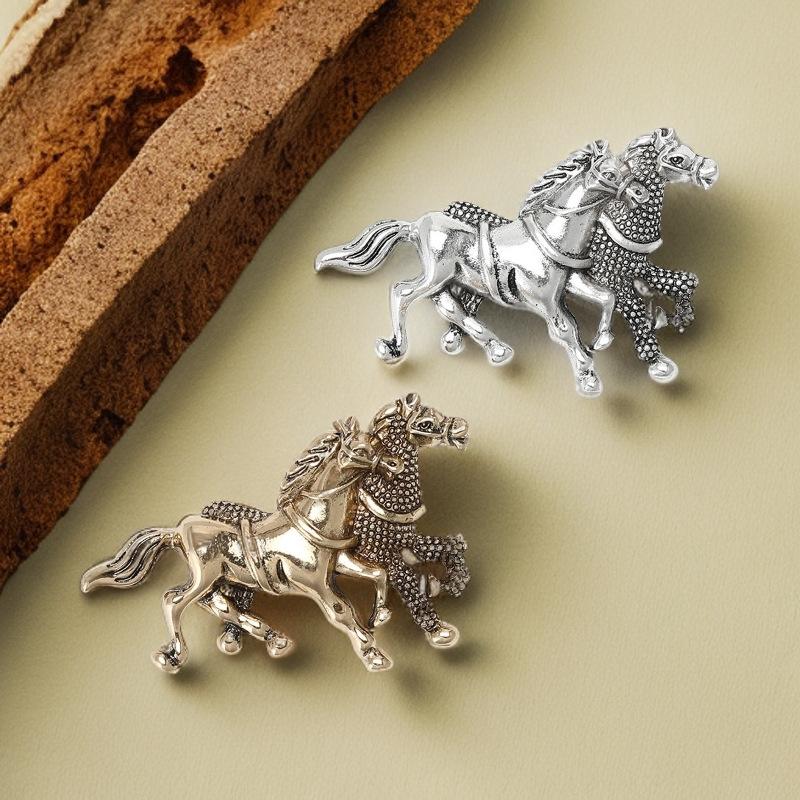 1 Piece 2-Color Animal Party Casual Brooch Pins Vintage Running Horses Brooches For Women Men Diy Accessories Gifts