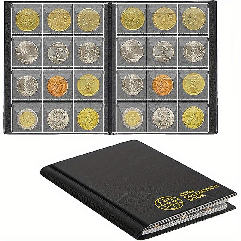 120-Pocket PVC Coin Collection Album with Clear Plastic Pages & Dark Blue Cover - Heavy-Duty Coin Holder Book